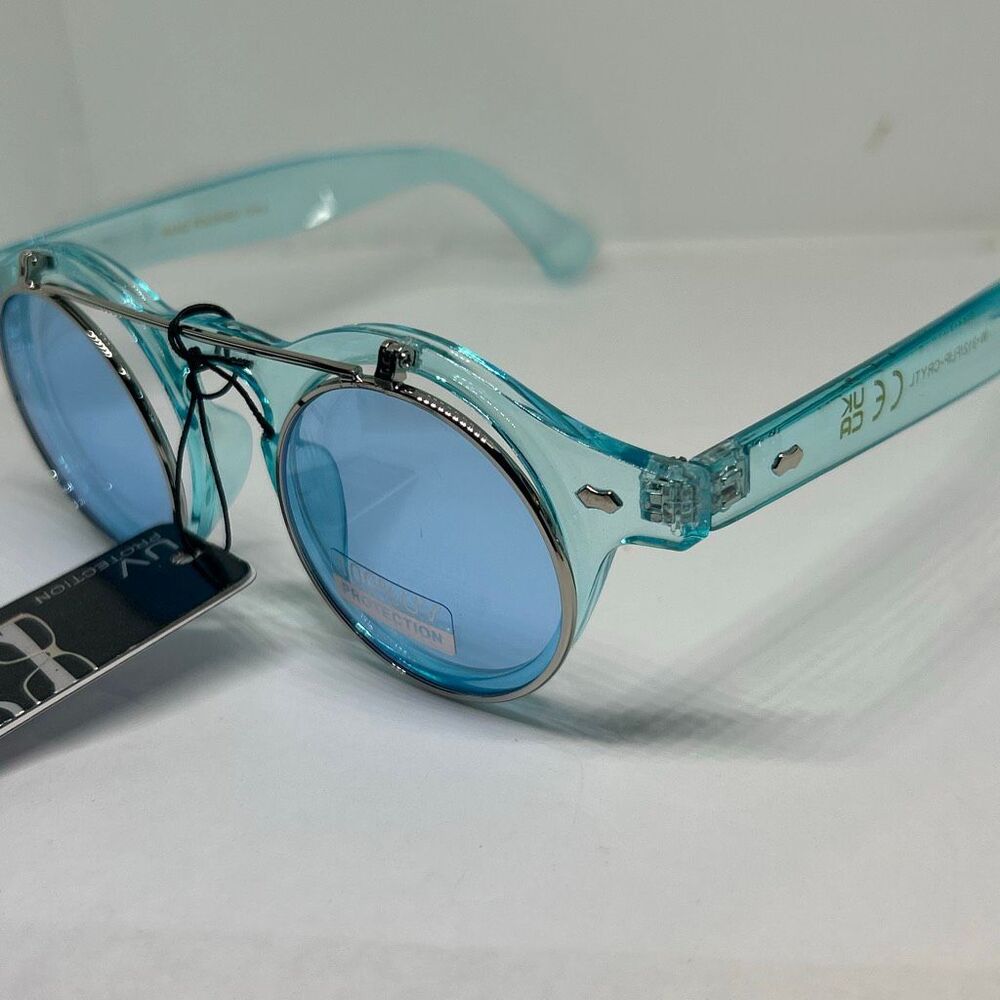 Flip Up Hippie Retro Round Yellow Frame & Lens Sunglasses